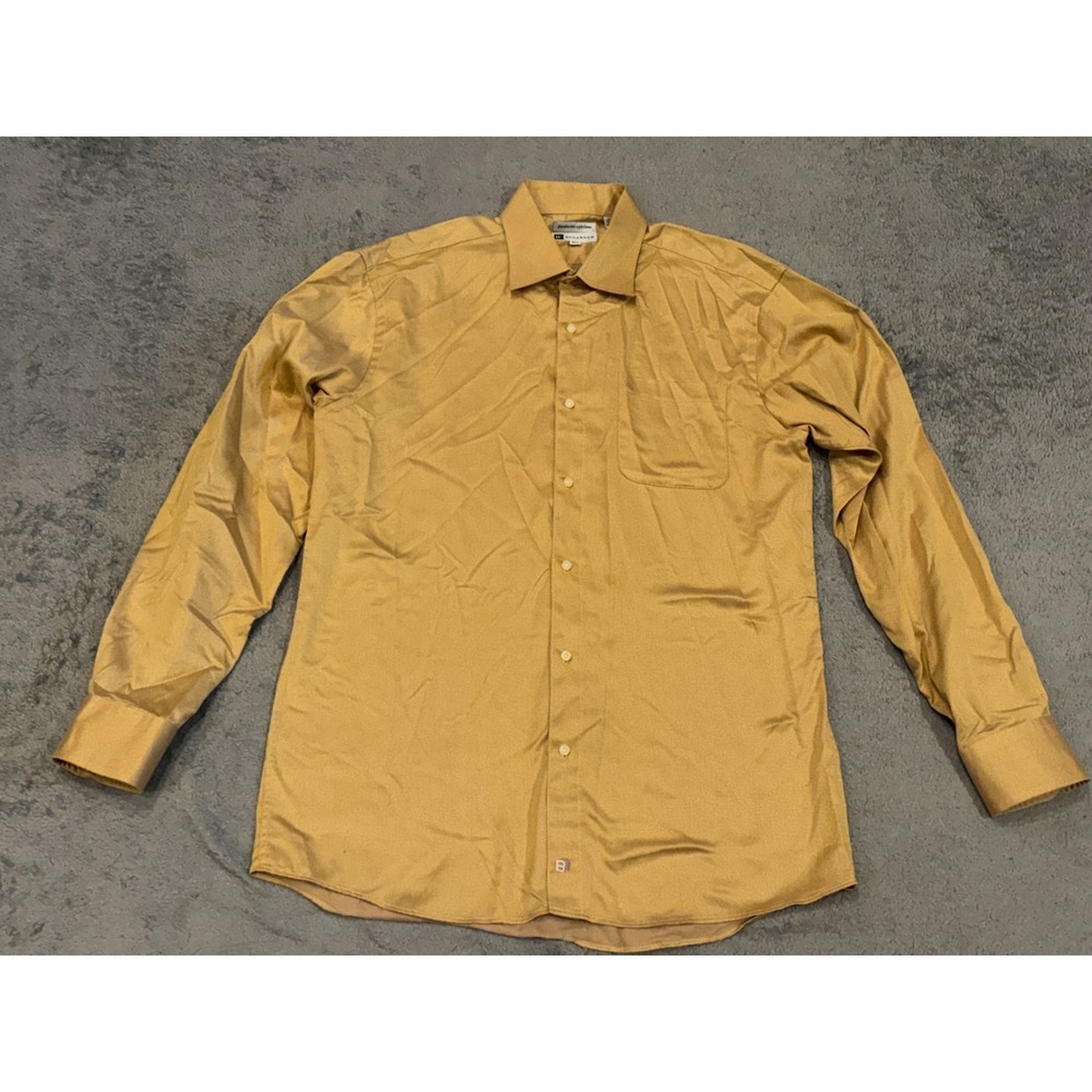 Bachrach Dress Shirt Mens 16.5 Superfine 80's 2-Ply Cotton Mustard Yellow Button